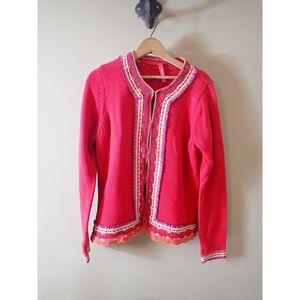 Hanna Andersson Red Cardigan Sweater Grosgrain Ribbon Trim XS